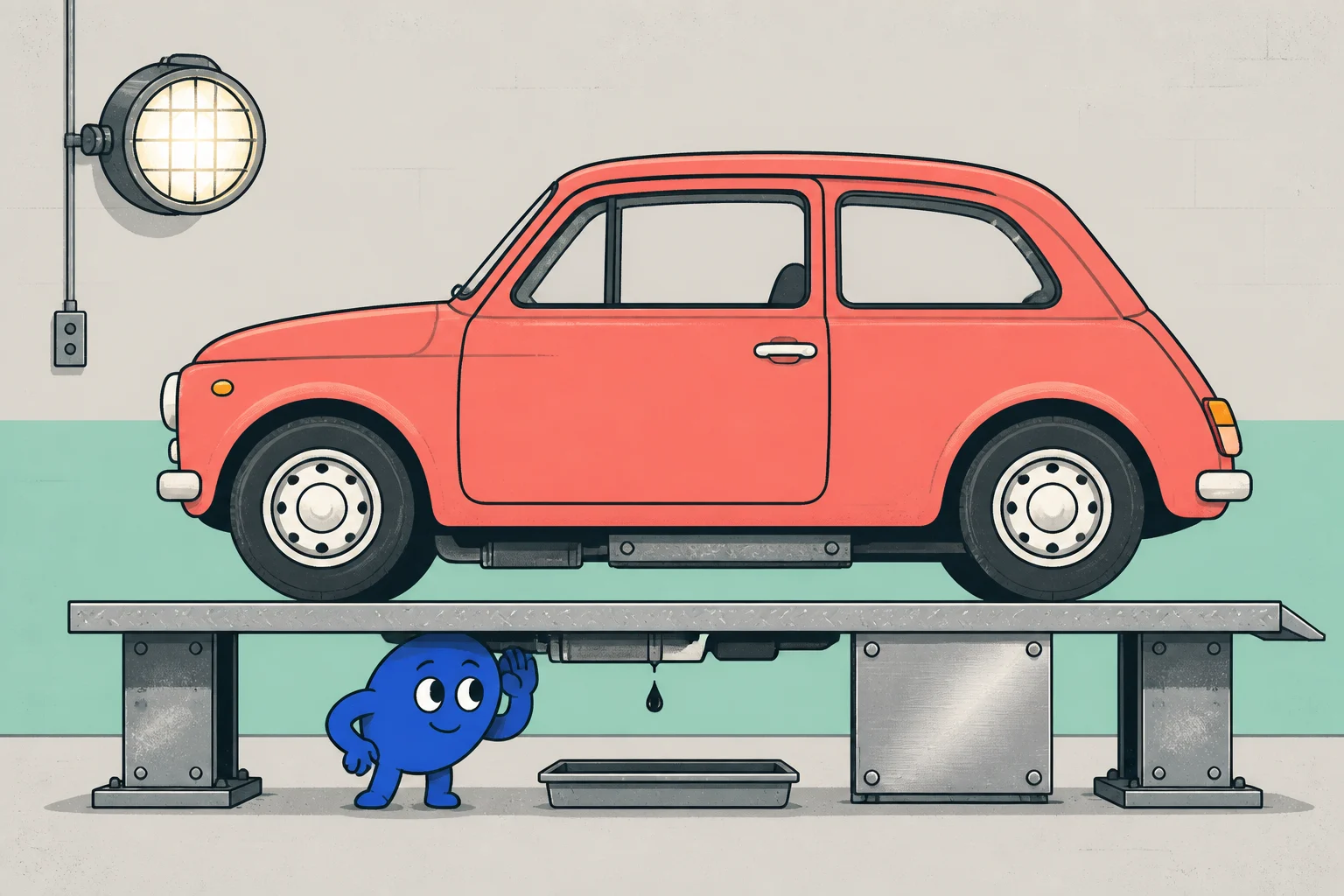 Cartoon car on a metal service board